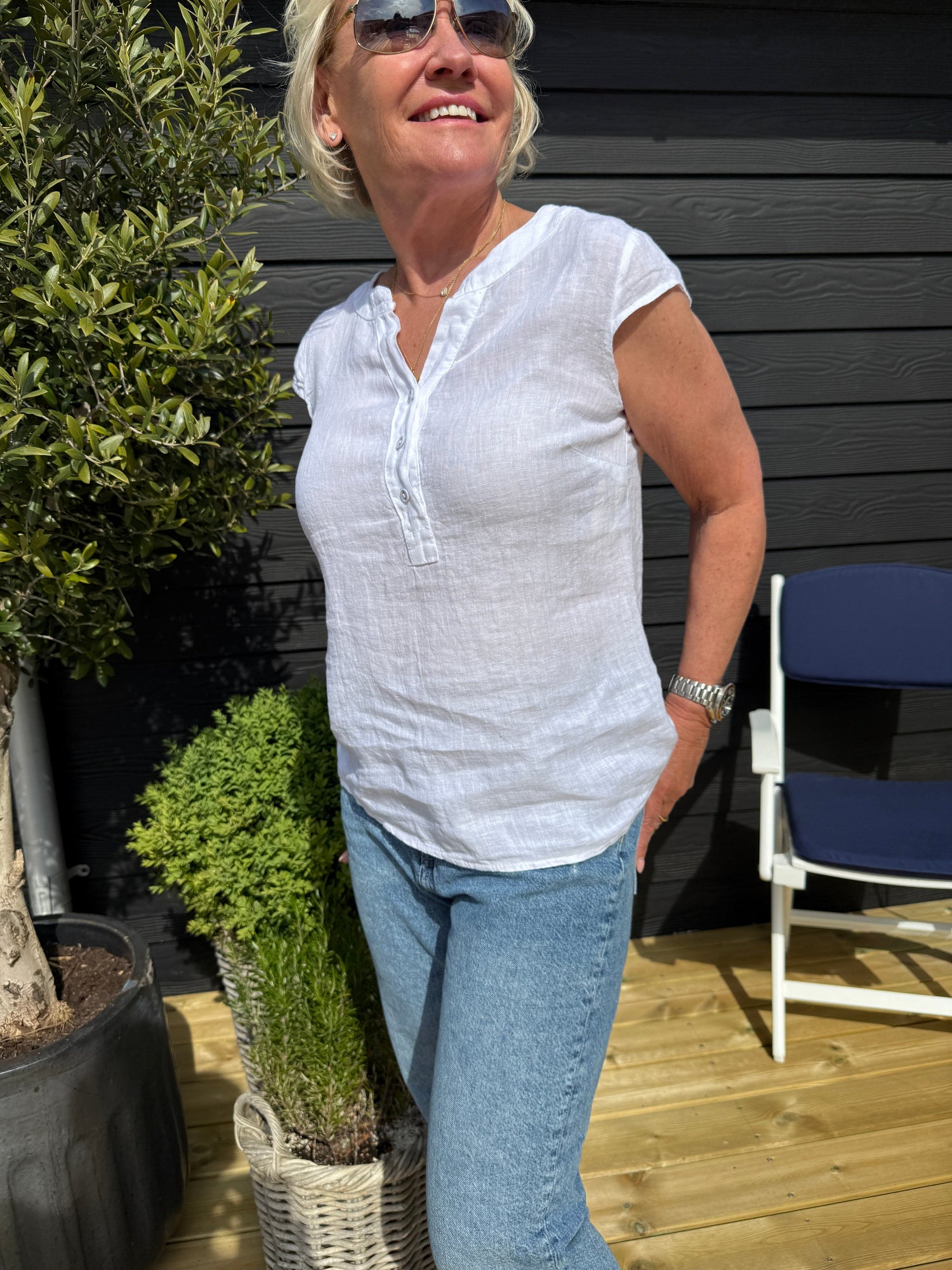 OtherStuff Hvid bluse i 100% hør otherstuff
