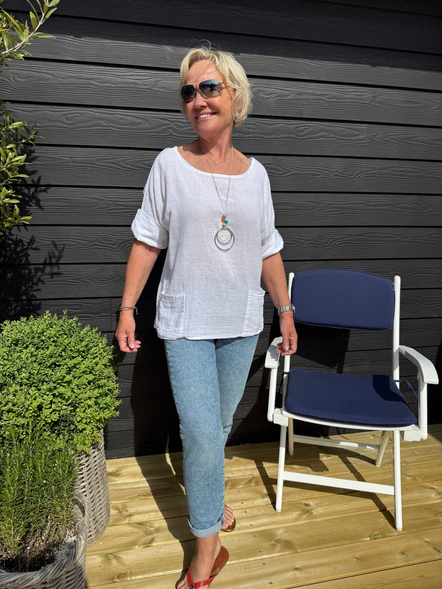 OtherStuff Hvid bluse med tre-kvart ærmer otherstuff