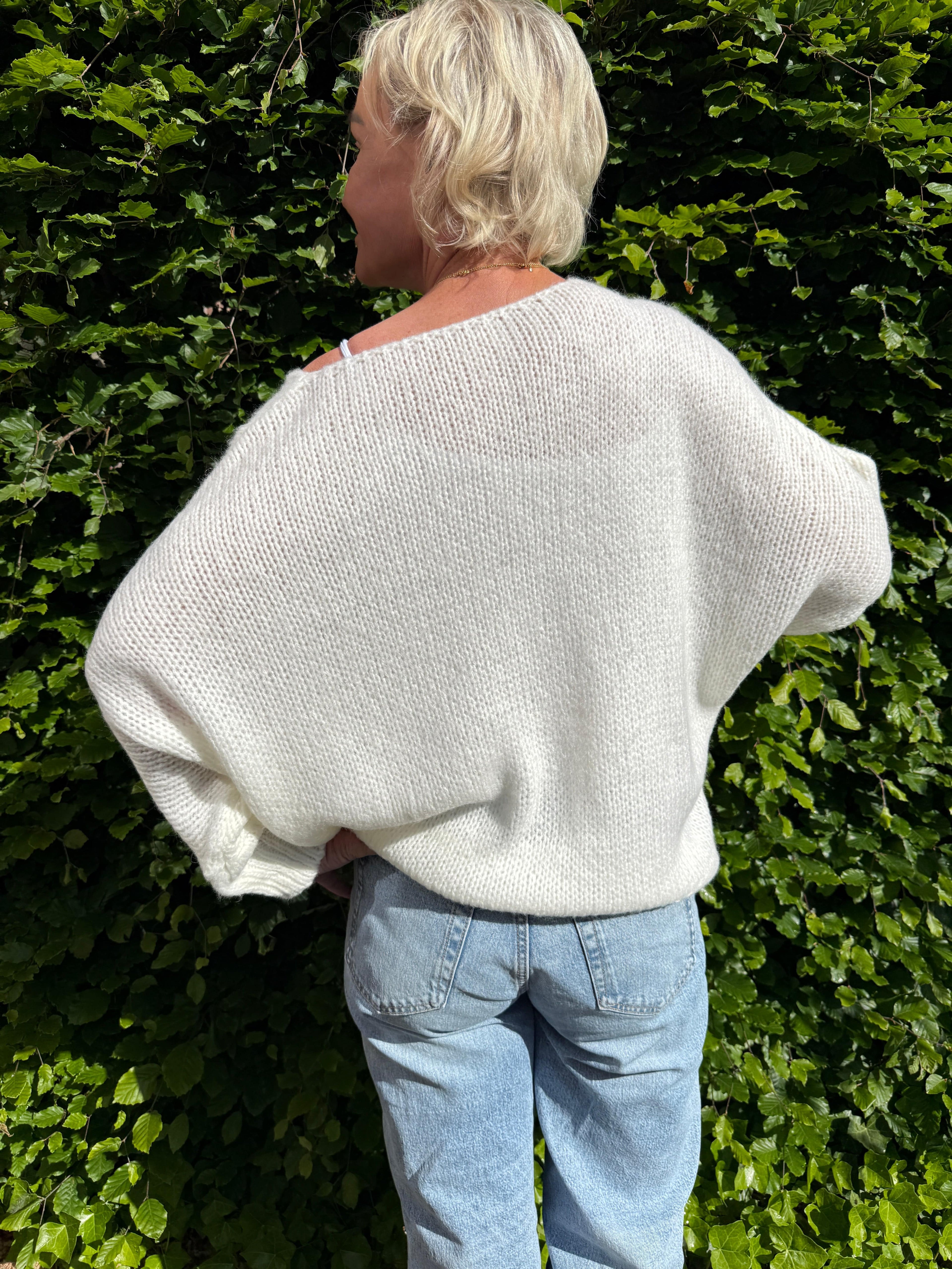 OtherStuff Hvid strik m. flagermus ærmer otherstuff