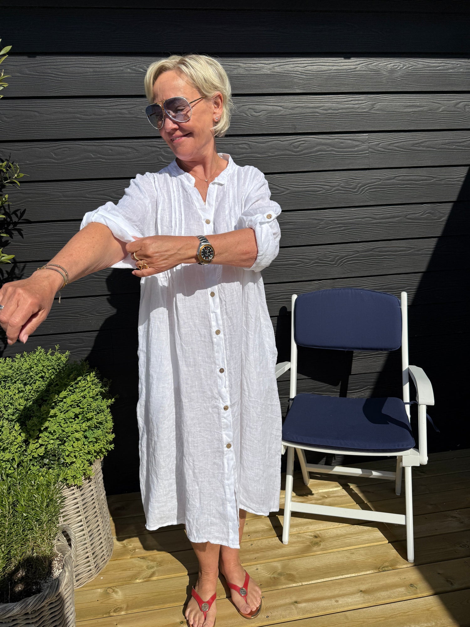 OtherStuff Skjortekjole i hvid m. knapper otherstuff