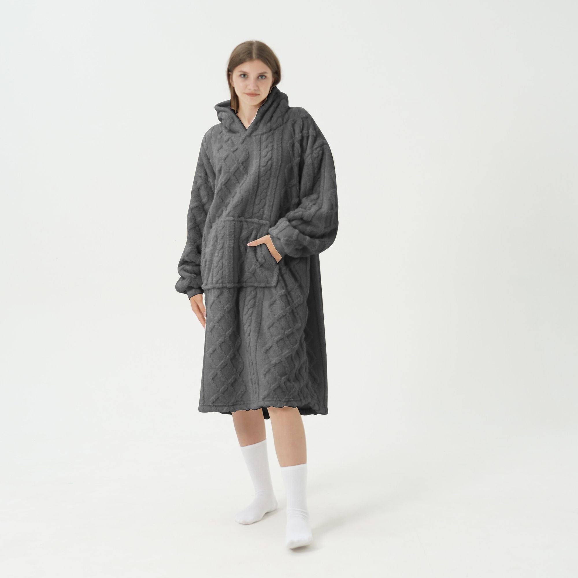 Uldplaiden.dk Poncho Hoodie-plaid grå m. mønster otherstuff