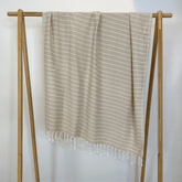 Uldplaiden tæppe Hamam håndklæde - Beige m. hvide striber (95x170 cm) otherstuff