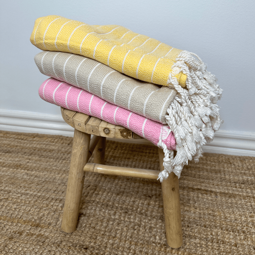 Uldplaiden tæppe Hamam håndklæde - Beige m. hvide striber (95x170 cm) otherstuff