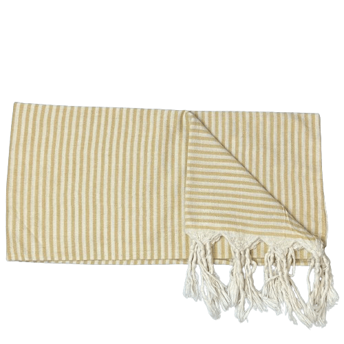 Uldplaiden tæppe Mustard gul m. striber Hamam håndklæde i bomuld - Skagen (90x170 cm) otherstuff