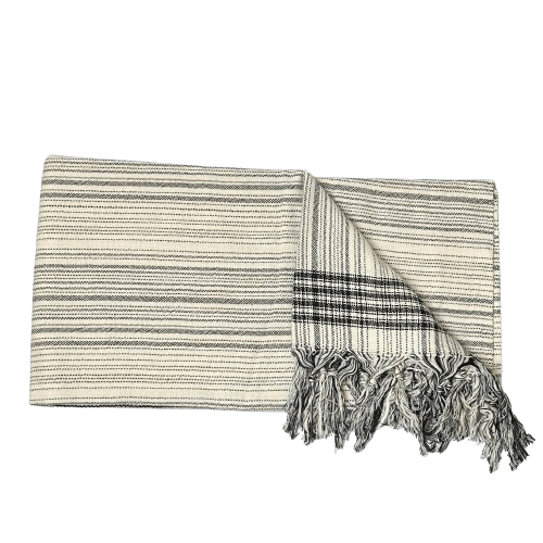 Uldplaiden tæppe Off white m. striber og tern Strandtæppe i bomuld - Skagen (90x170 cm) otherstuff