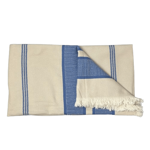 OtherStuff hamamhåndklæde Sand m. blå mønster Hamam håndklæde i bomuld - Bornholm (90x170 cm) otherstuff