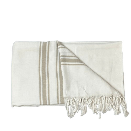OtherStuff hamamhåndklæde Hvid m. beige striber Hamam håndklæde i bomuld - Kerteminde (90x170 cm) otherstuff