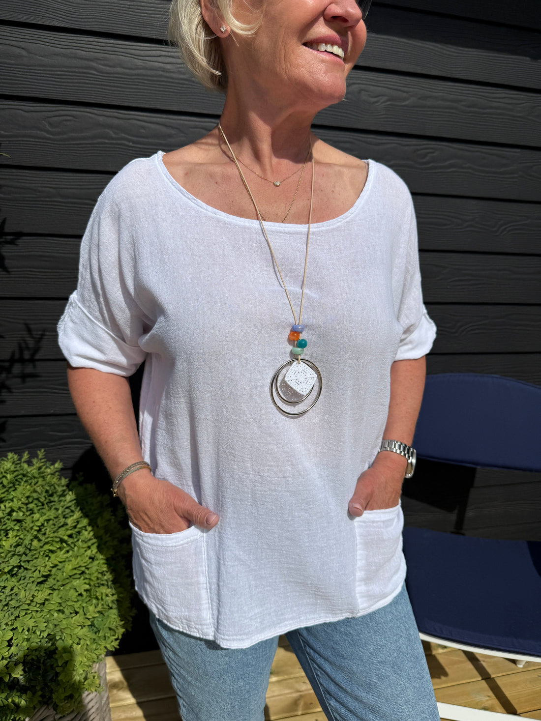 OtherStuff Hvid bluse med tre-kvart ærmer otherstuff