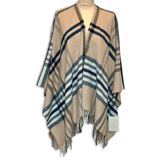 Uldplaiden.dk Poncho Poncho i 10% Cashmere - Beige m. blå tern otherstuff