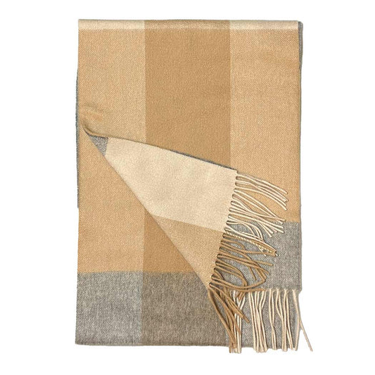 Uldplaiden Halstørklæde Halstørklæde i 100% Cashmere -  Camel/Grå m. Tern (30x180 cm) otherstuff