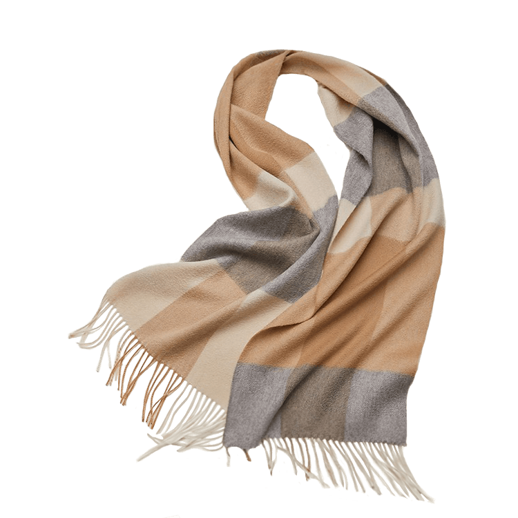 Uldplaiden Halstørklæde Halstørklæde i 100% Cashmere -  Camel/Grå m. Tern (30x180 cm) otherstuff