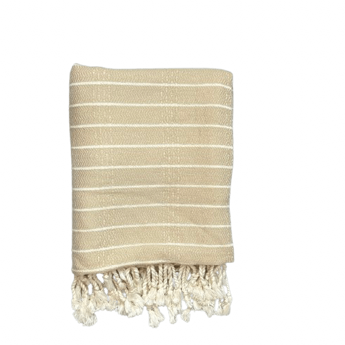 Uldplaiden tæppe Hamam håndklæde - Beige m. hvide striber (95x170 cm) otherstuff