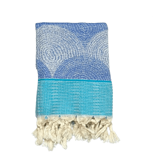 Uldplaiden tæppe Hamam håndklæde - Blå m. mønster (90x180 cm) otherstuff