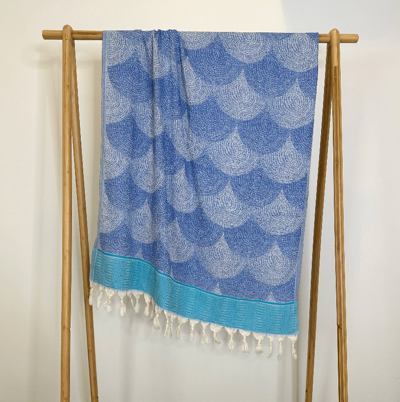 Uldplaiden tæppe Hamam håndklæde - Blå m. mønster (90x180 cm) otherstuff
