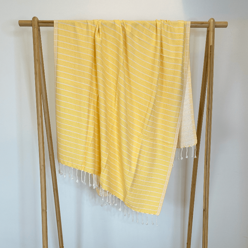 Uldplaiden tæppe Hamam håndklæde - Gul m. hvide striber (95x170 cm) otherstuff