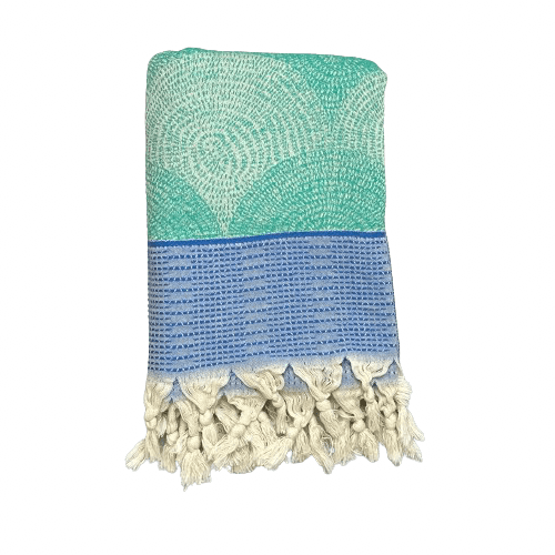 Uldplaiden tæppe Hamam håndklæde i bomuld - Havgrøn m. mønster (90x180 cm) otherstuff