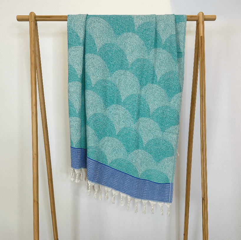 Uldplaiden tæppe Hamam håndklæde i bomuld - Havgrøn m. mønster (90x180 cm) otherstuff