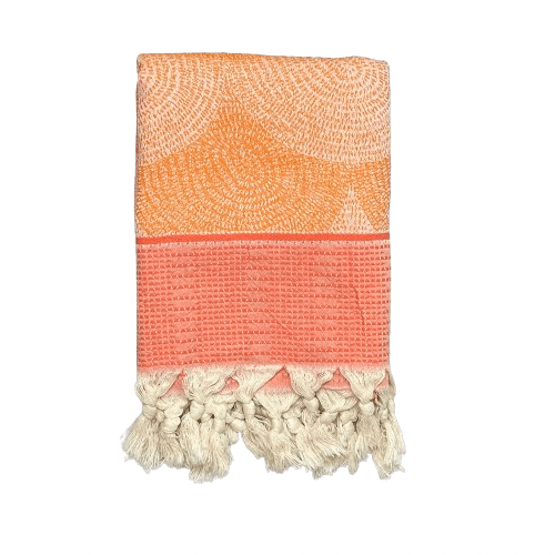 Uldplaiden tæppe Hamam håndklæde i bomuld - Orange m. mønster (90x180 cm) otherstuff
