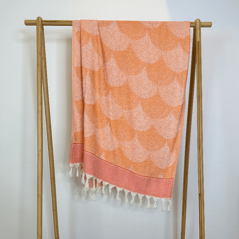 Uldplaiden tæppe Hamam håndklæde i bomuld - Orange m. mønster (90x180 cm) otherstuff