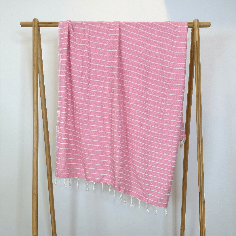Uldplaiden tæppe Hamam håndklæde - Pink m. hvide striber (95x170 cm) otherstuff