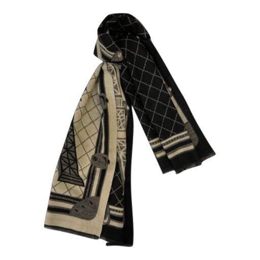 Uldplaiden Tørklæde Sjal - Sort, Beige og Eiffeltårnmønster (180x65 cm) 5713931012244 otherstuff