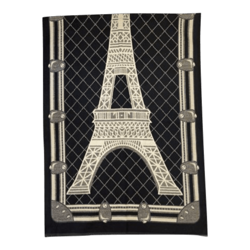 Uldplaiden Tørklæde Sjal - Sort, Beige og Eiffeltårnmønster (180x65 cm) 5713931012244 otherstuff