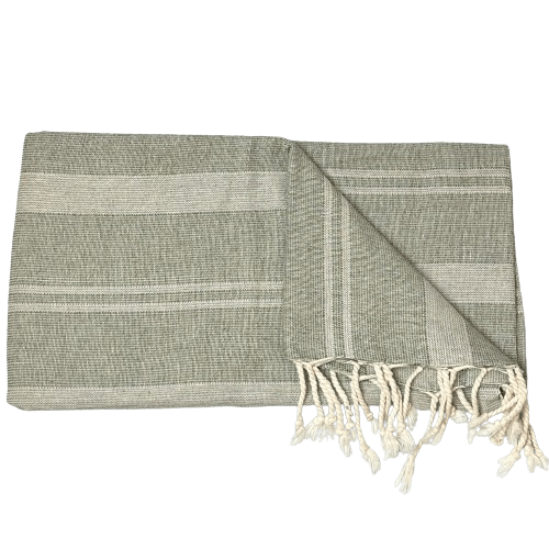 Uldplaiden tæppe Grå grøn m. striber Strandtæppe i bomuld - Gilleleje (90x170 cm) otherstuff
