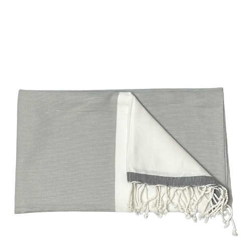 Uldplaiden tæppe Grå m. mørkegrå stribe Strandtæppe i bomuld - Henne (90x170 cm) otherstuff