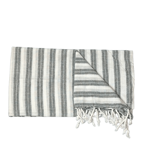 Uldplaiden tæppe Hvid m. grå striber Strandtæppe i bomuld - Skagen (90x170 cm) otherstuff