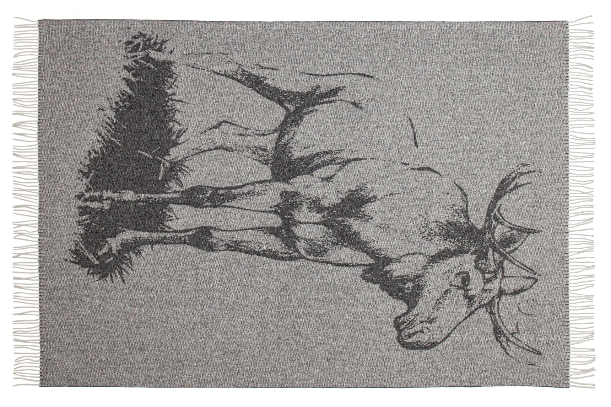 Uldplaiden Uldplaid Uldplaid i 100% uld - grå m. elg motiv (140x200 cm) otherstuff