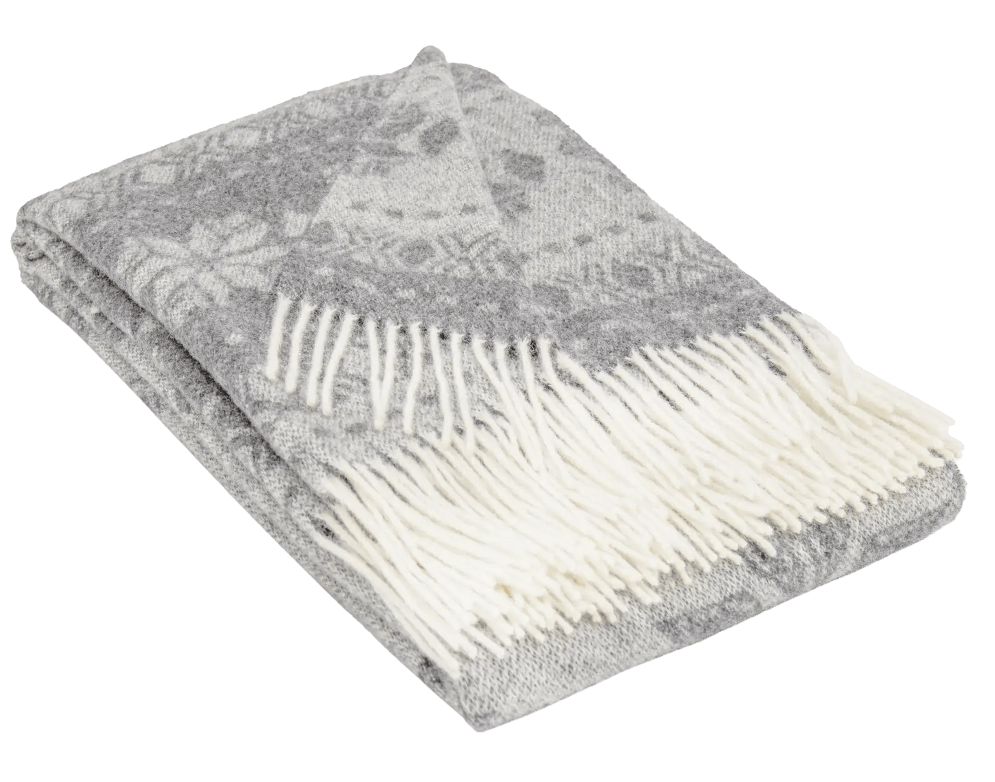 Uldplaiden Uldplaid Uldplaid i 100% uld - Lys grå m. vintermotiv (140x200 cm) otherstuff
