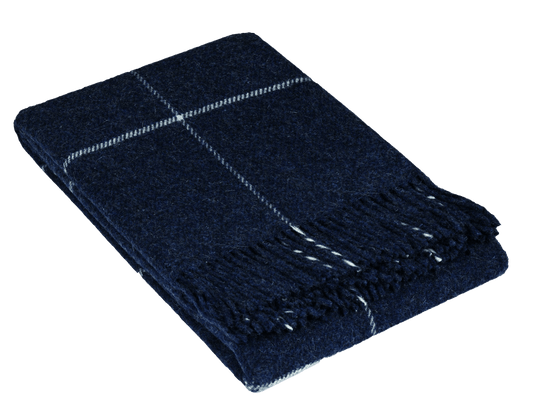 Uldplaiden Uldplaid Uldplaid i 100% uld - Marineblå Melange m. Tern (140x200 cm) otherstuff