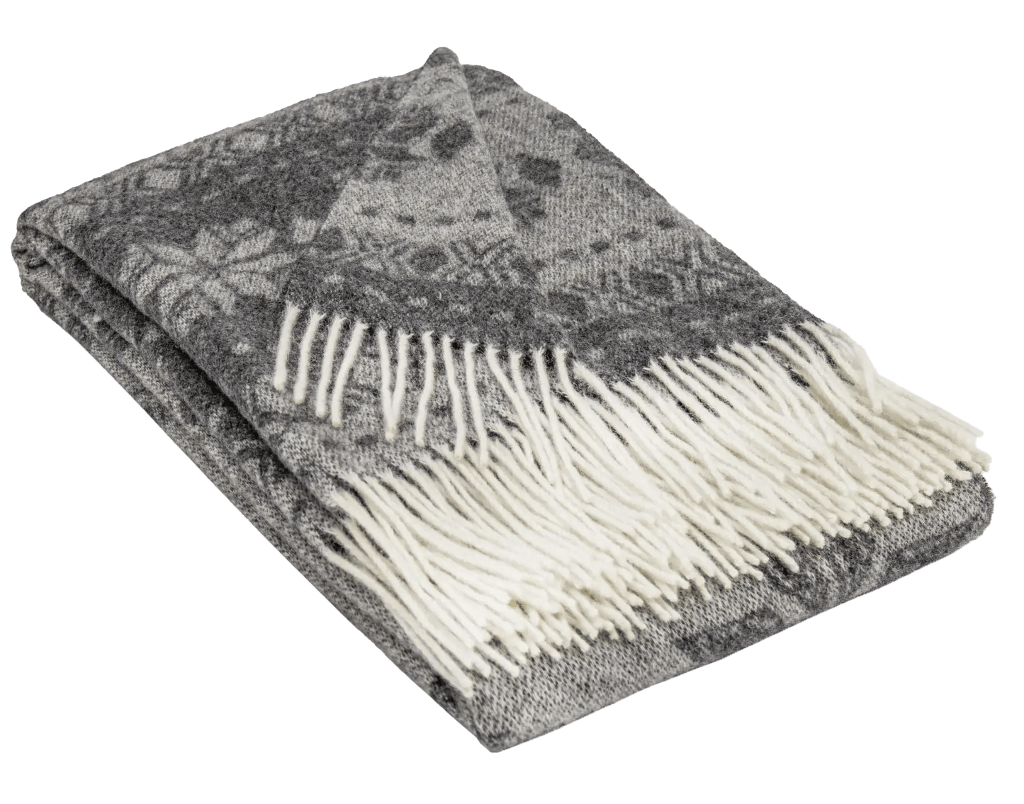 Uldplaiden Uldplaid Uldplaid i 100% uld - Mørk grå m. vintermotiv (140x200 cm) otherstuff