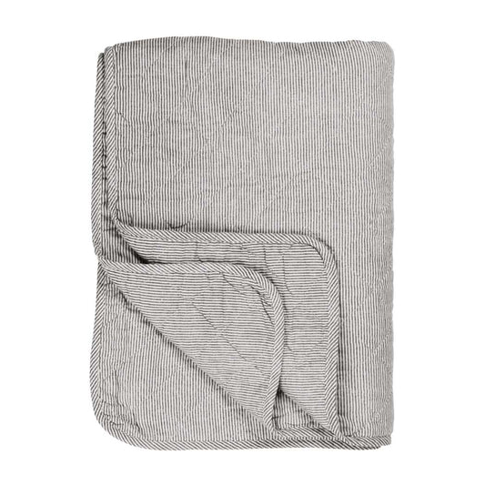 Quiltet tæppe - Hvide og Mørkegrå Striber (130x180 cm)