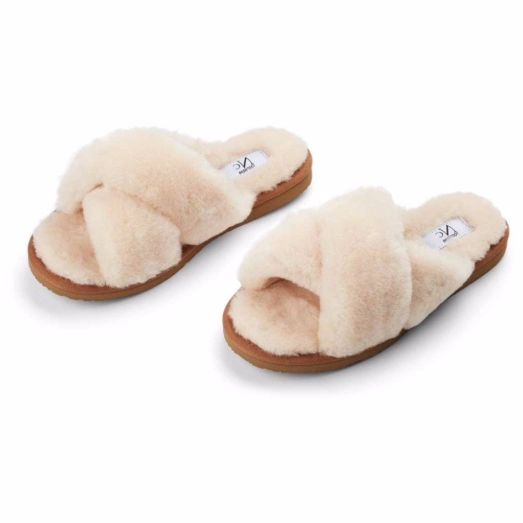 NATURES Collection sko Lammeskinds slippers - Cross, off white otherstuff