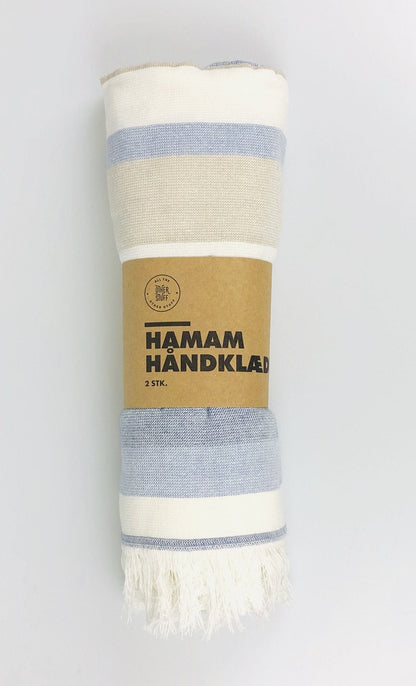 Håndklæde 2 pak. 50 x 100 cm i en blå farve med striber