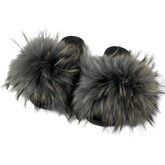 Pels Slippers - Grå i Fox fur