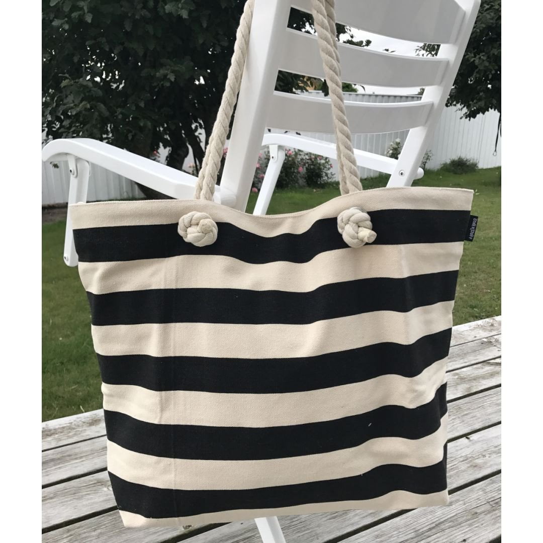 Strandtaske - Sort/Hvid Stribet - 2
