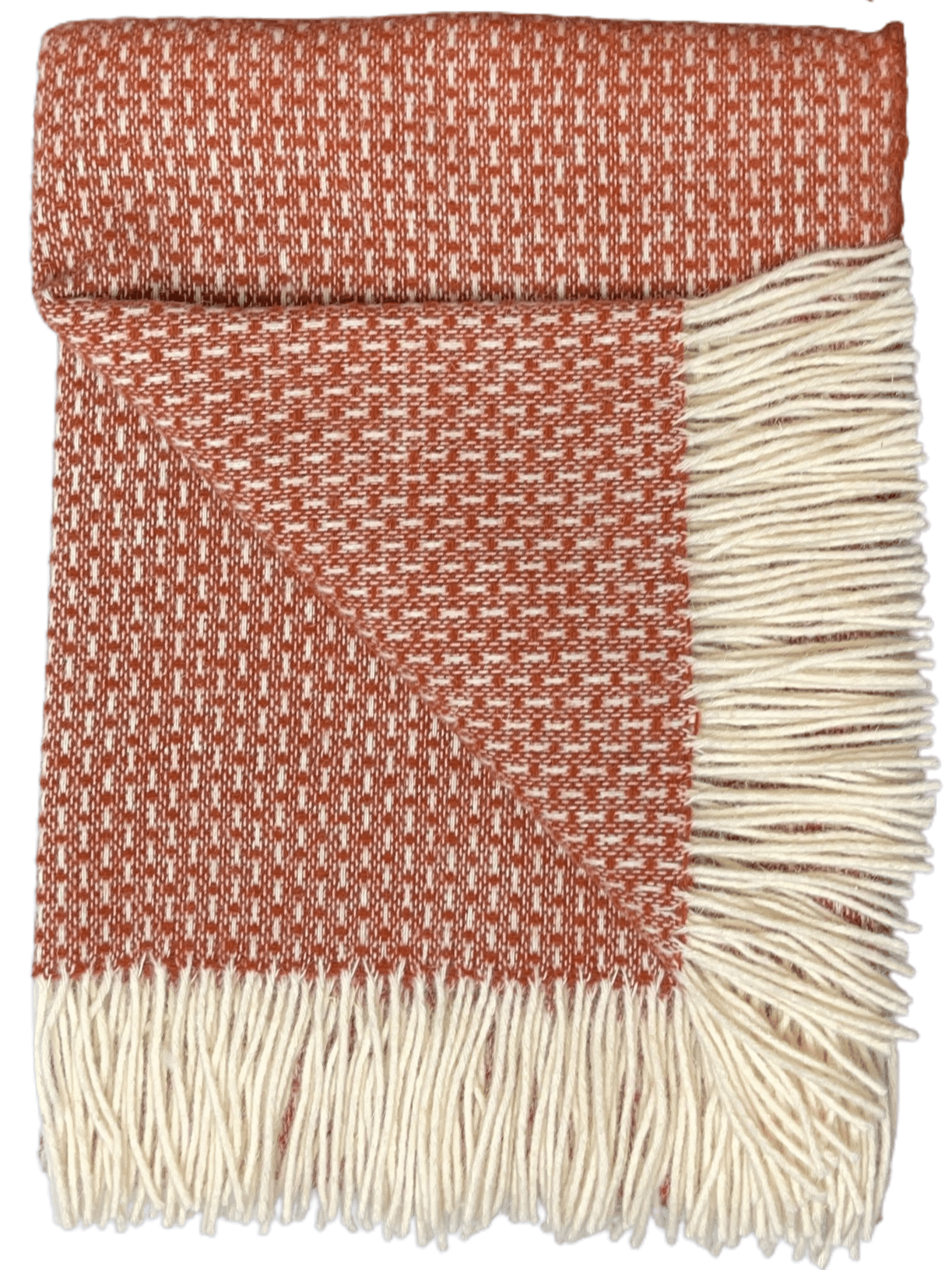 Uldplaiden tæppe Uldplaid i 100% uld 140x200 cm.- Rustfarvet m. mønster 5713931011810 otherstuff