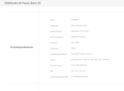 Powerbank - Original Xiaomi MI 2S PLM09ZM - 10.000 mAh - OtherStuff.dk
